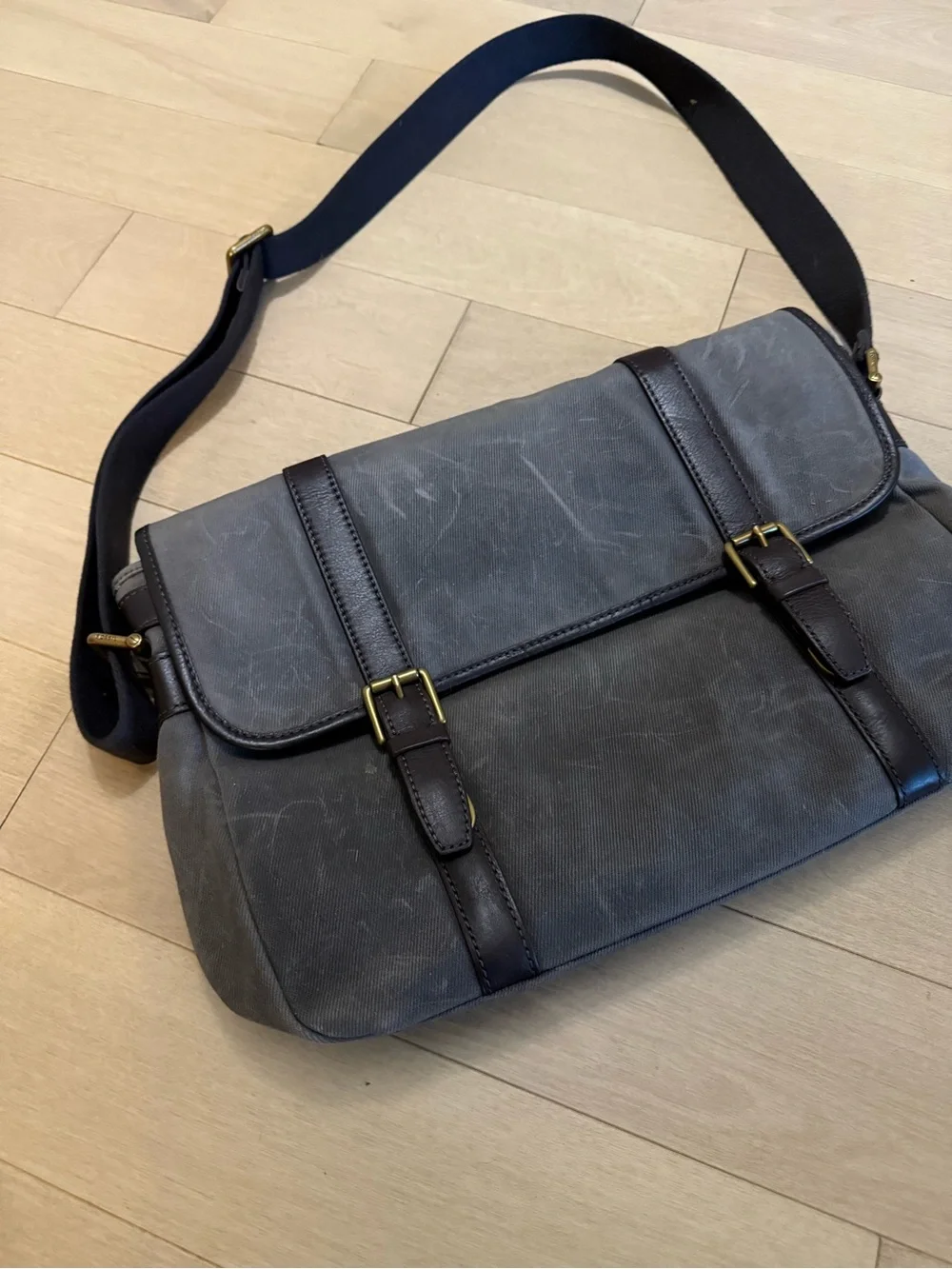 Fossil Gray Canvas briefcase with Dark Brown Trim